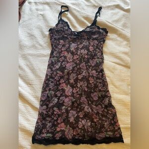 Blush Black and Pink/Purple Floral Lace & Mesh Mini Slip